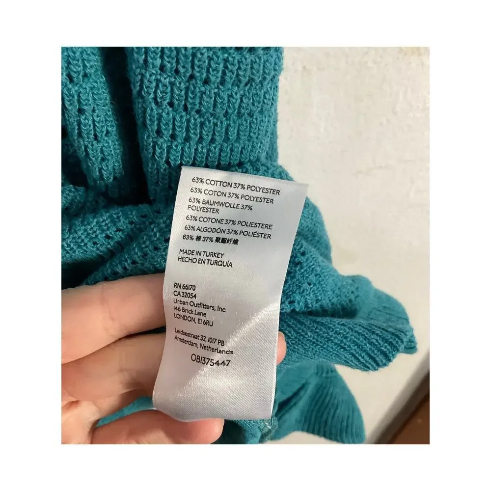 Anthropologie Ruffled Pointelle Knit Mini Dress Square Neck Blue Medium - Picture 9 of 9